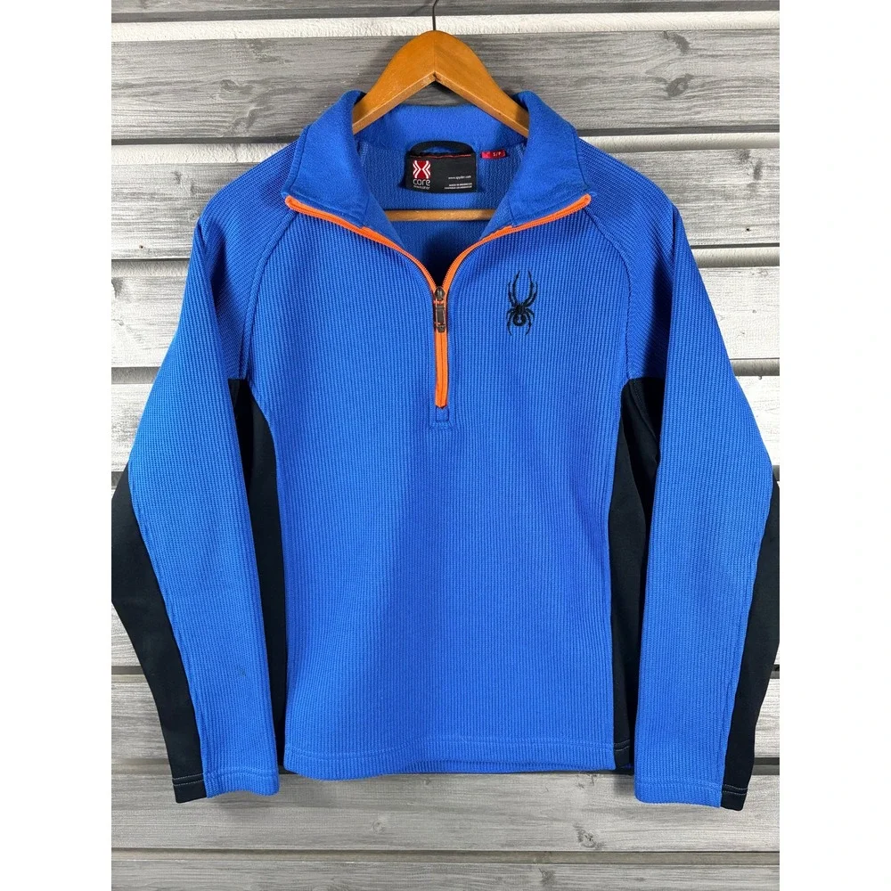 Spyder Mens Core Sweater Quarter 1/4 Zip Pullover Blue Orange Small
